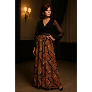 Vintage Garland’s St. Louis Chiffon & Paisley Maxi Dress (1960s–1970s)